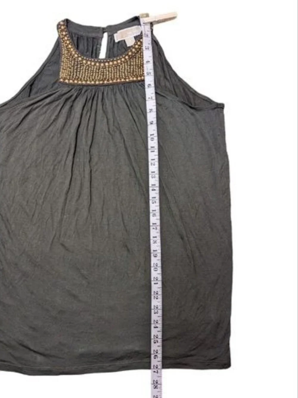 Michael Kors Bronze Studded Collar Green Flow Halter Blouse Top Women's Shirt S